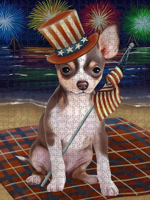 4th of July Independence Day Firework Chihuahua Dog Puzzle with Photo Tin PUZL50814