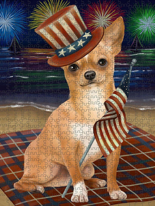 4th of July Independence Day Firework Chihuahua Dog Puzzle with Photo Tin PUZL50820