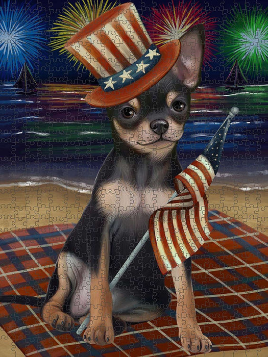 4th of July Independence Day Firework Chihuahua Dog Puzzle with Photo Tin PUZL50823