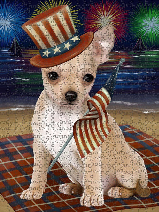 4th of July Independence Day Firework Chihuahua Dog Puzzle with Photo Tin PUZL50826