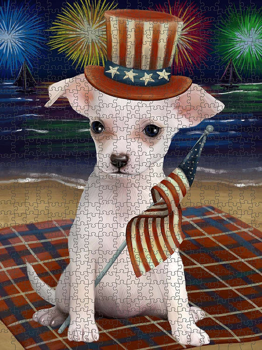 4th of July Independence Day Firework Chihuahua Dog Puzzle with Photo Tin PUZL50829
