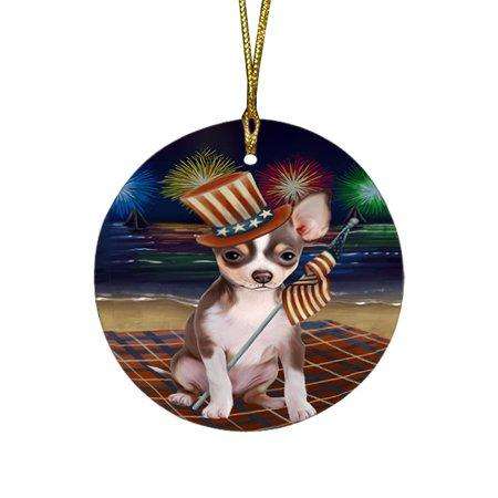 4th of July Independence Day Firework Chihuahua Dog Round Christmas Ornament RFPOR48868
