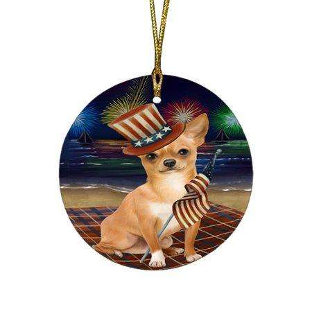 4th of July Independence Day Firework Chihuahua Dog Round Christmas Ornament RFPOR48870