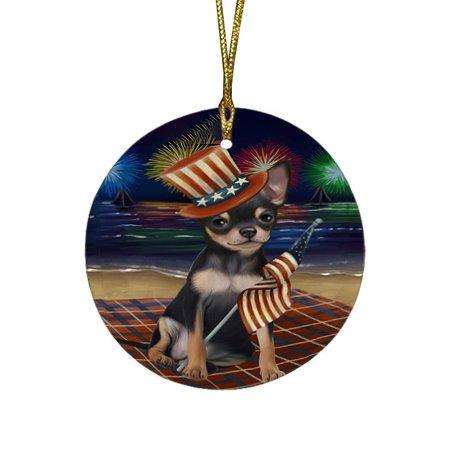 4th of July Independence Day Firework Chihuahua Dog Round Christmas Ornament RFPOR48871