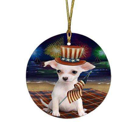 4th of July Independence Day Firework Chihuahua Dog Round Christmas Ornament RFPOR48873