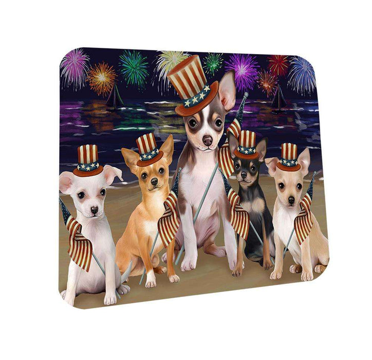 4th of July Independence Day Firework Chihuahuas Dog Coasters Set of 4 CST48837