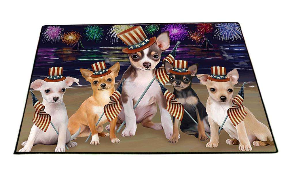4th of July Independence Day Firework Chihuahuas Dog Floormat FLMS49392