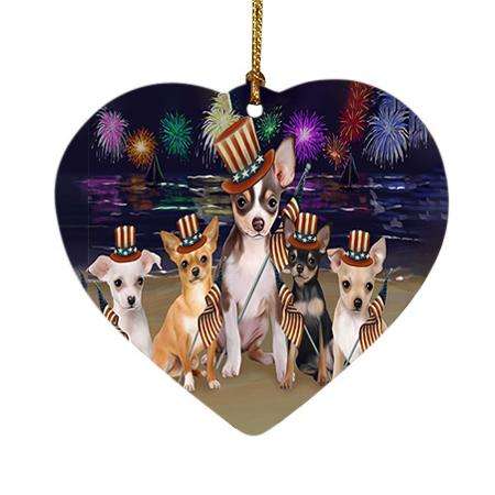4th of July Independence Day Firework Chihuahuas Dog Heart Christmas Ornament HPOR48878