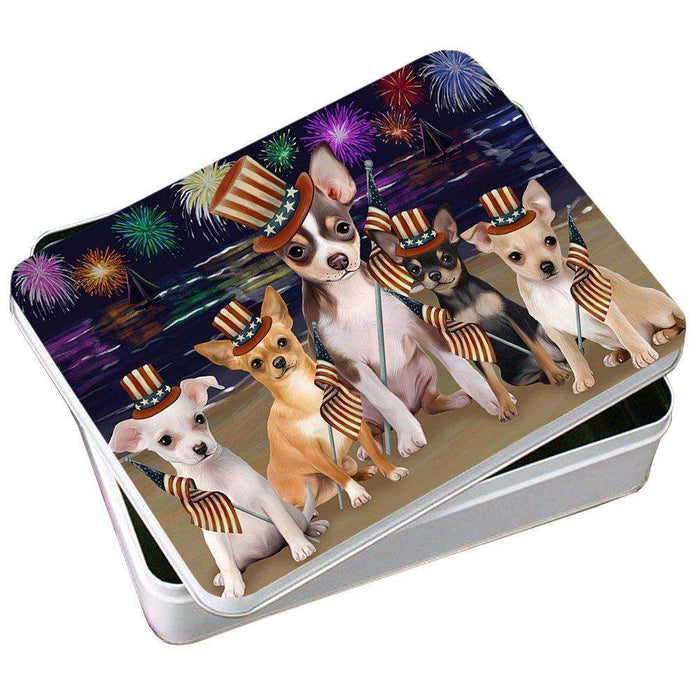4th of July Independence Day Firework Chihuahuas Dog Photo Storage Tin PITN48878