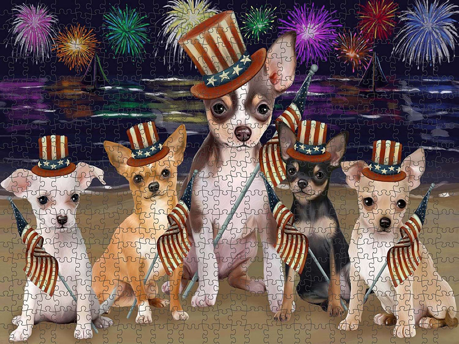 4th of July Independence Day Firework Chihuahuas Dog Puzzle with Photo Tin PUZL50817