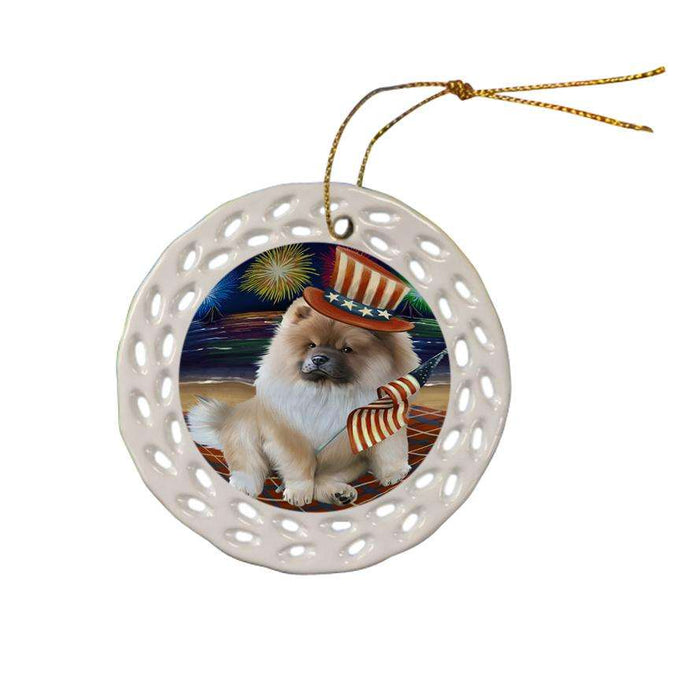 4th of July Independence Day Firework Chow Chow Dog Ceramic Doily Ornament DPOR48885