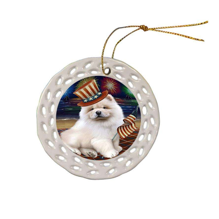4th of July Independence Day Firework Chow Chow Dog Ceramic Doily Ornament DPOR48886