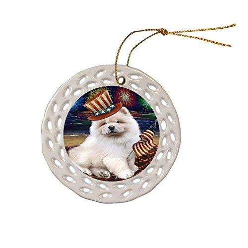 4th of July Independence Day Firework Chow Chow Dog Ceramic Doily Ornament DPOR48886
