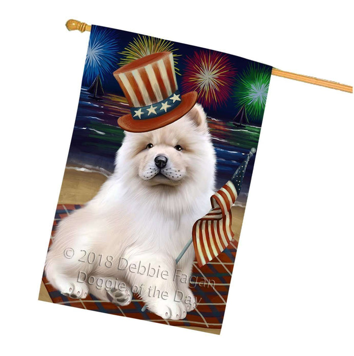 4th of July Independence Day Firework Chow Chow Dog House Flag FLG48851