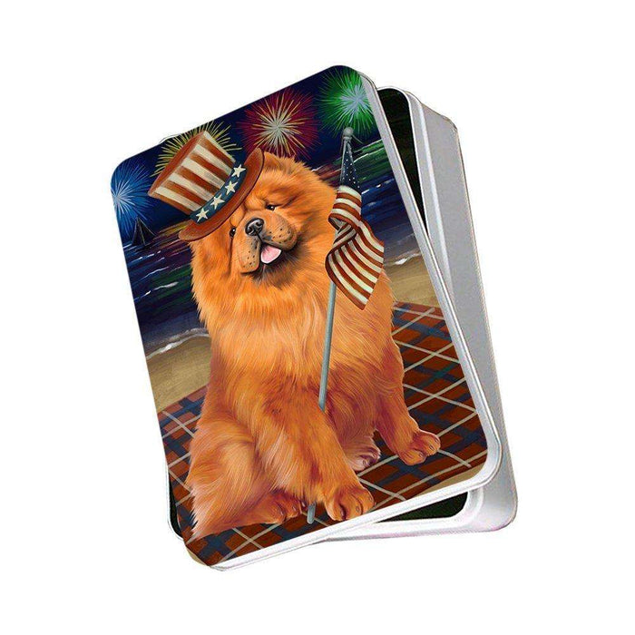 4th of July Independence Day Firework Chow Chow Dog Photo Storage Tin PITN48883