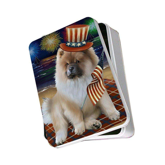 4th of July Independence Day Firework Chow Chow Dog Photo Storage Tin PITN48885