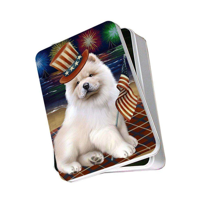 4th of July Independence Day Firework Chow Chow Dog Photo Storage Tin PITN48886