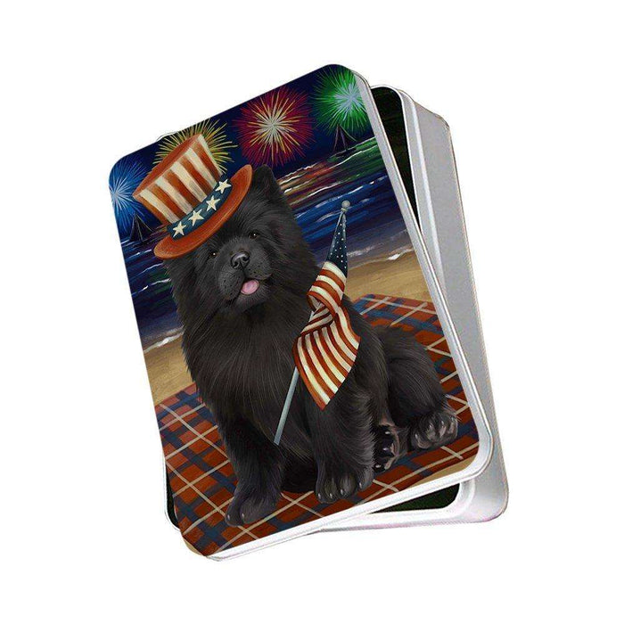 4th of July Independence Day Firework Chow Chow Dog Photo Storage Tin PITN48887