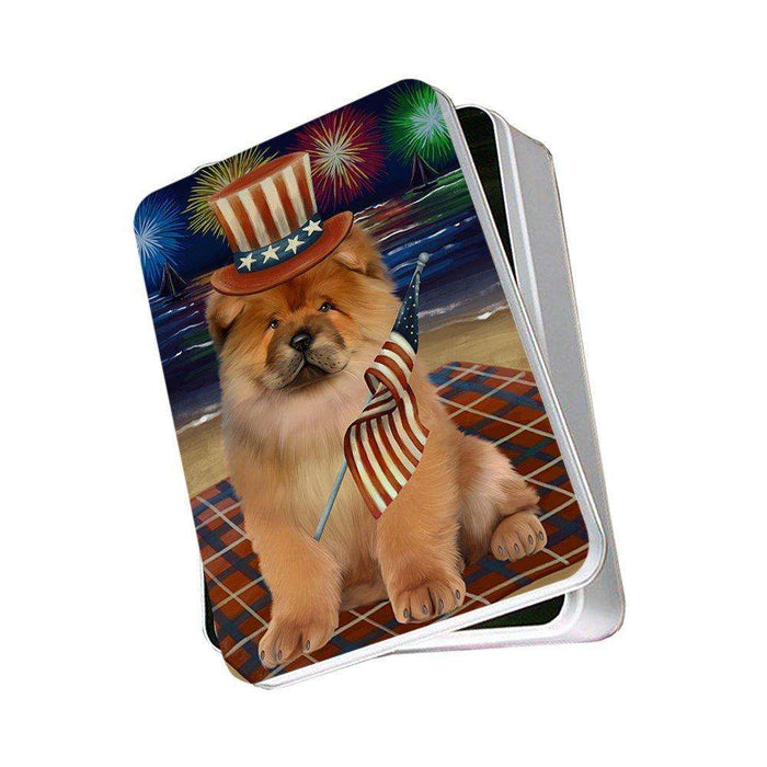 4th of July Independence Day Firework Chow Chow Dog Photo Storage Tin PITN48888
