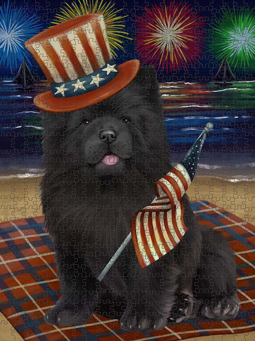 4th of July Independence Day Firework Chow Chow Dog Puzzle with Photo Tin PUZL50844
