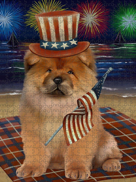 4th of July Independence Day Firework Chow Chow Dog Puzzle with Photo Tin PUZL50847