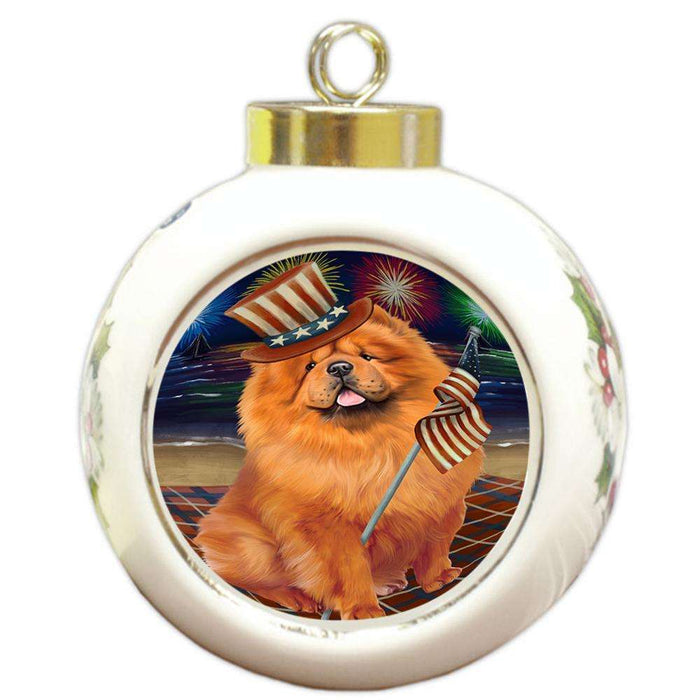 4th of July Independence Day Firework Chow Chow Dog Round Ball Christmas Ornament RBPOR48883