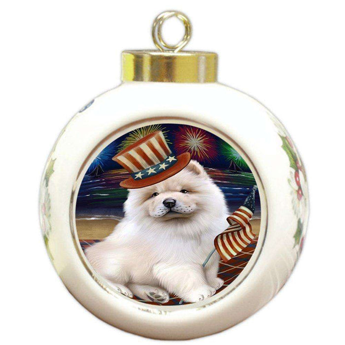 4th of July Independence Day Firework Chow Chow Dog Round Ball Christmas Ornament RBPOR48886
