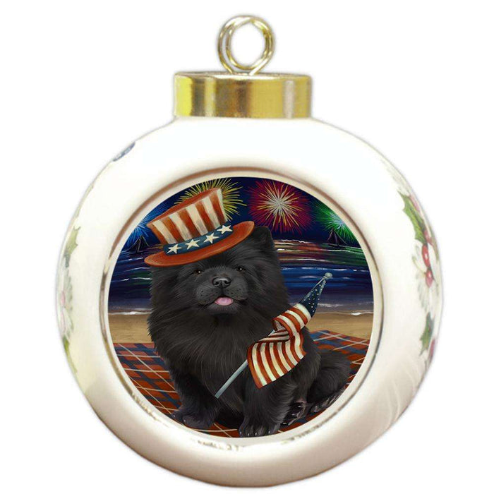 4th of July Independence Day Firework Chow Chow Dog Round Ball Christmas Ornament RBPOR48887