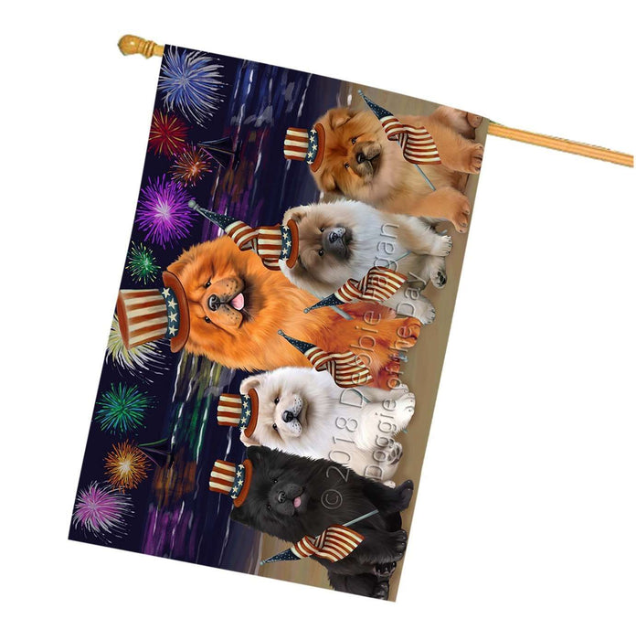 4th of July Independence Day Firework Chow Chows Dog House Flag FLG48849