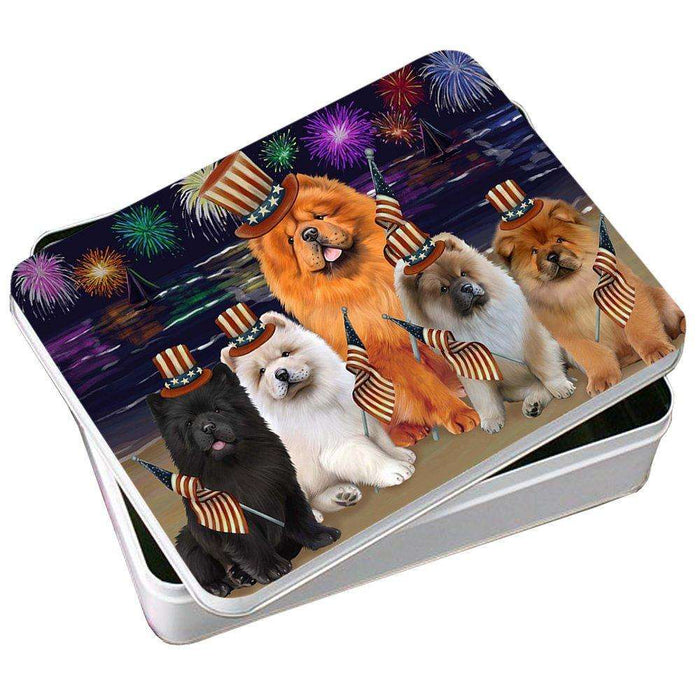 4th of July Independence Day Firework Chow Chows Dog Photo Storage Tin PITN48884