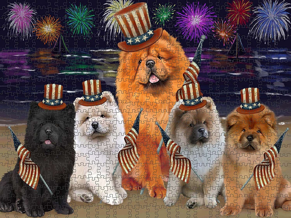 4th of July Independence Day Firework Chow Chows Dog Puzzle with Photo Tin PUZL50835
