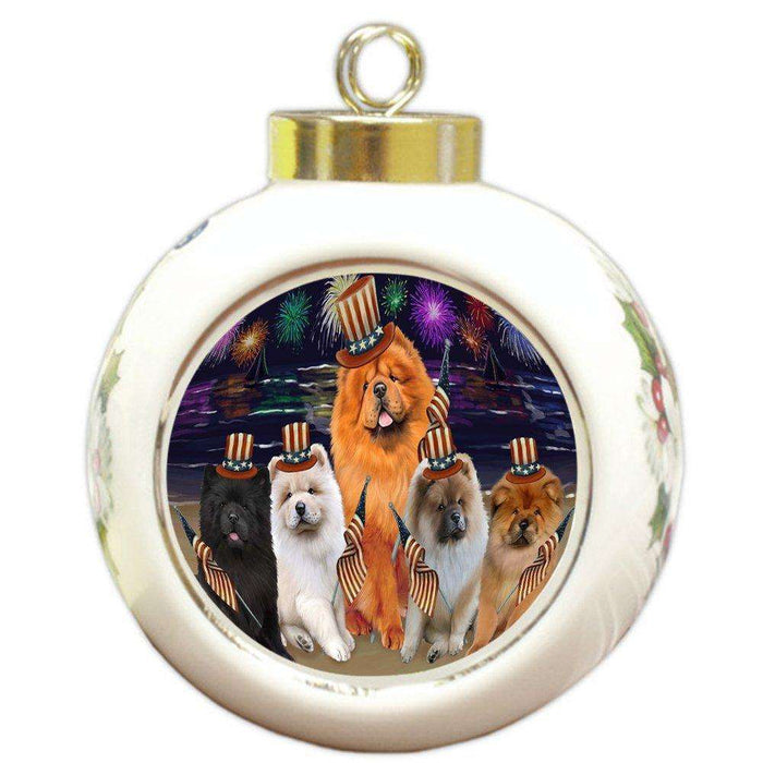 4th of July Independence Day Firework Chow Chows Dog Round Ball Christmas Ornament RBPOR48884