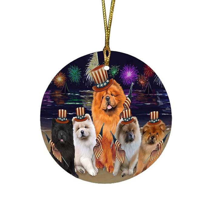 4th of July Independence Day Firework Chow Chows Dog Round Christmas Ornament RFPOR48875