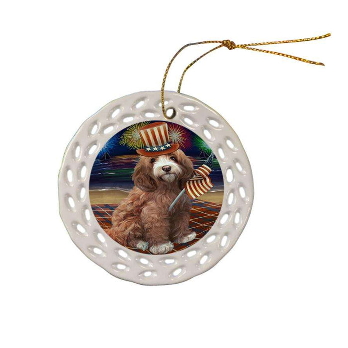 4th of July Independence Day Firework Cockapoo Dog Ceramic Doily Ornament DPOR52027