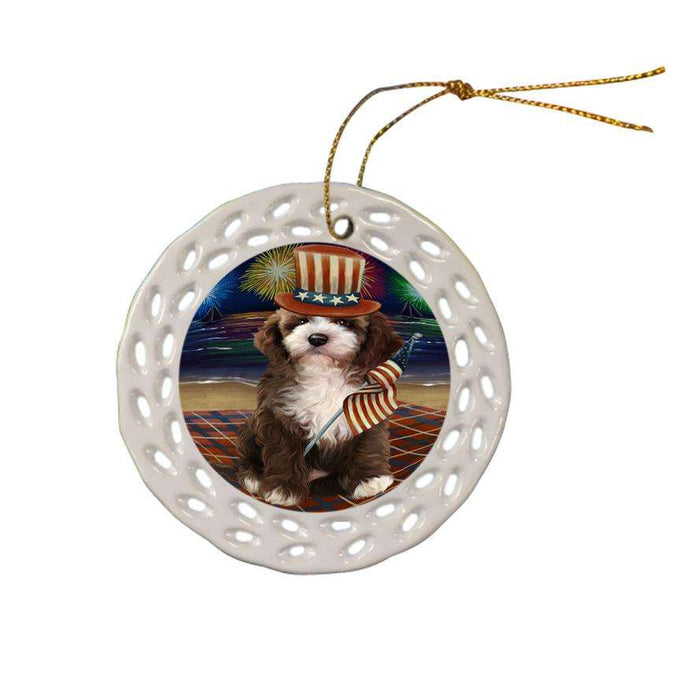 4th of July Independence Day Firework Cockapoo Dog Ceramic Doily Ornament DPOR52030