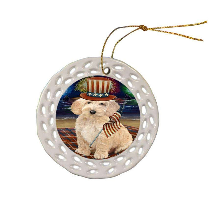4th of July Independence Day Firework Cockapoo Dog Ceramic Doily Ornament DPOR52032
