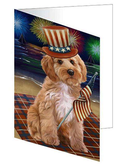 4th of July Independence Day Firework Cockapoo Dog Handmade Artwork Assorted Pets Greeting Cards and Note Cards with Envelopes for All Occasions and Holiday Seasons GCD61286