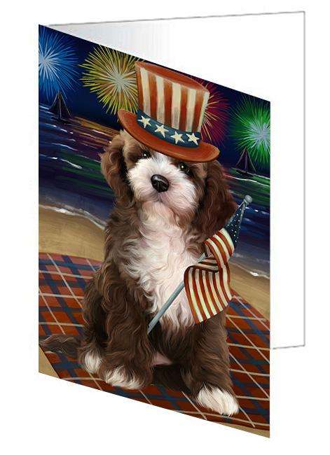 4th of July Independence Day Firework Cockapoo Dog Handmade Artwork Assorted Pets Greeting Cards and Note Cards with Envelopes for All Occasions and Holiday Seasons GCD61289
