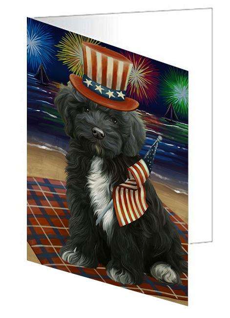 4th of July Independence Day Firework Cockapoo Dog Handmade Artwork Assorted Pets Greeting Cards and Note Cards with Envelopes for All Occasions and Holiday Seasons GCD61292