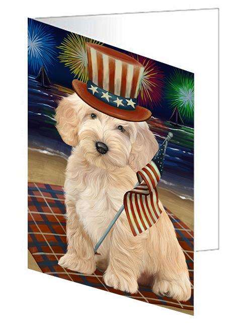 4th of July Independence Day Firework Cockapoo Dog Handmade Artwork Assorted Pets Greeting Cards and Note Cards with Envelopes for All Occasions and Holiday Seasons GCD61295