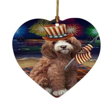 4th of July Independence Day Firework Cockapoo Dog Heart Christmas Ornament HPOR52027