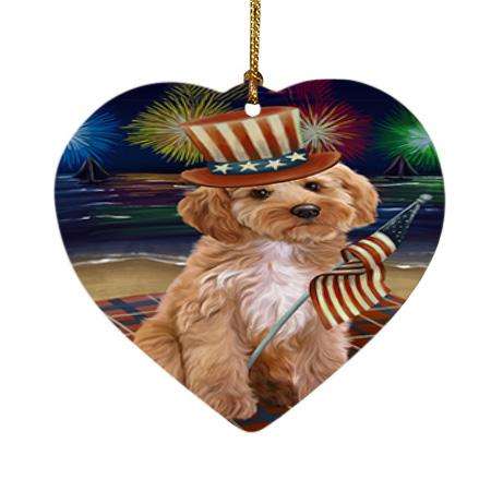 4th of July Independence Day Firework Cockapoo Dog Heart Christmas Ornament HPOR52029