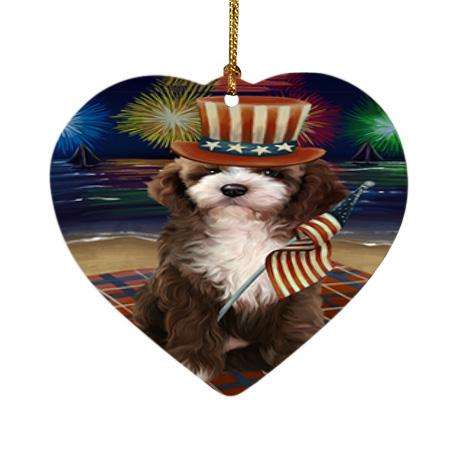 4th of July Independence Day Firework Cockapoo Dog Heart Christmas Ornament HPOR52030