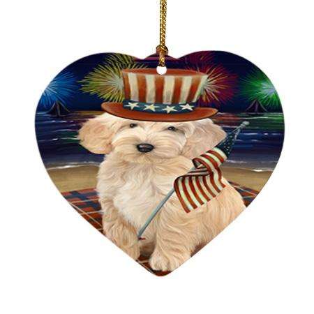 4th of July Independence Day Firework Cockapoo Dog Heart Christmas Ornament HPOR52032