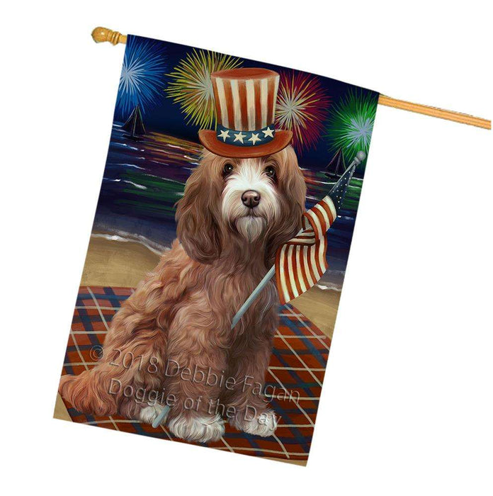 4th of July Independence Day Firework Cockapoo Dog House Flag FLG52160