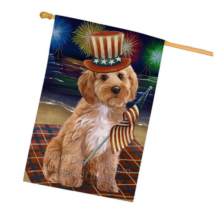 4th of July Independence Day Firework Cockapoo Dog House Flag FLG52162