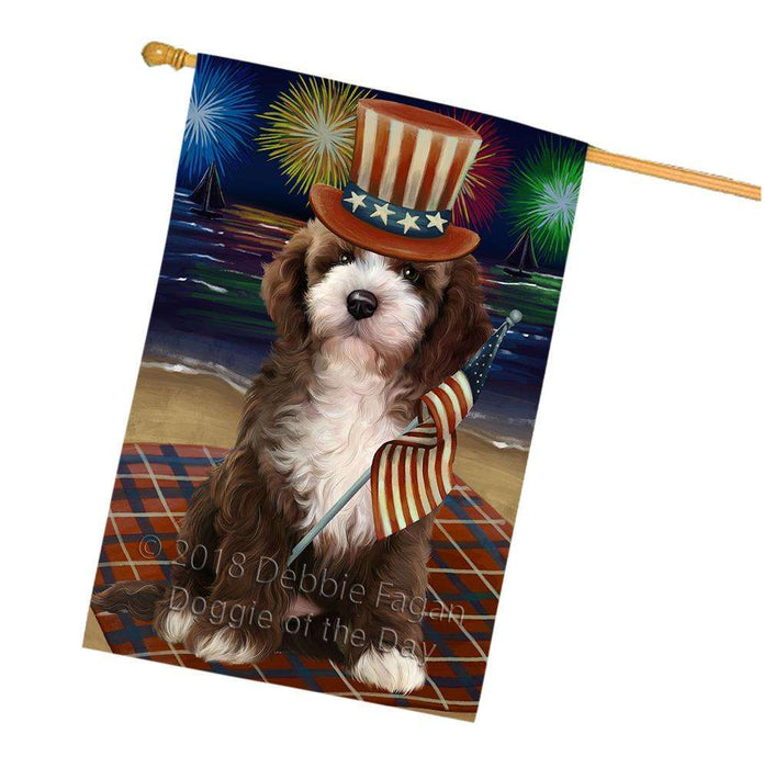 4th of July Independence Day Firework Cockapoo Dog House Flag FLG52163