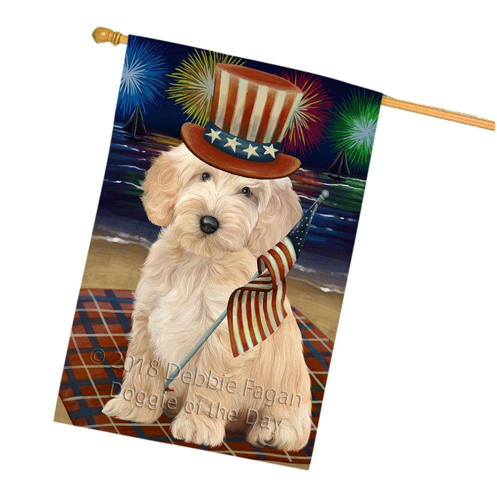 4th of July Independence Day Firework Cockapoo Dog House Flag FLG52165
