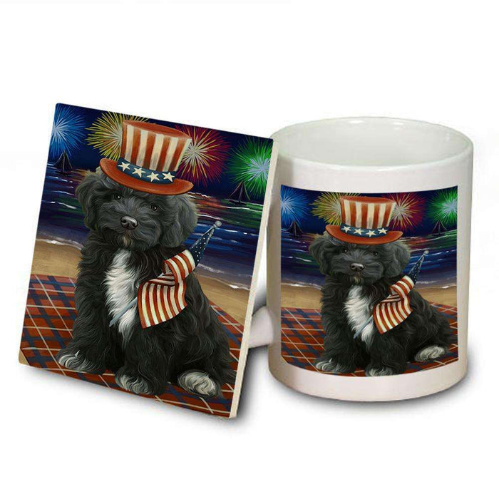 4th of July Independence Day Firework Cockapoo Dog Mug and Coaster Set MUC52023