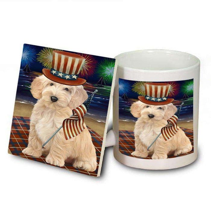 4th of July Independence Day Firework Cockapoo Dog Mug and Coaster Set MUC52024